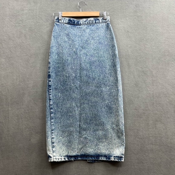 VINTAGE Limited Express Size 7 Pencil Skirt Acid Wash Blue High Waisted - Picture 1 of 5